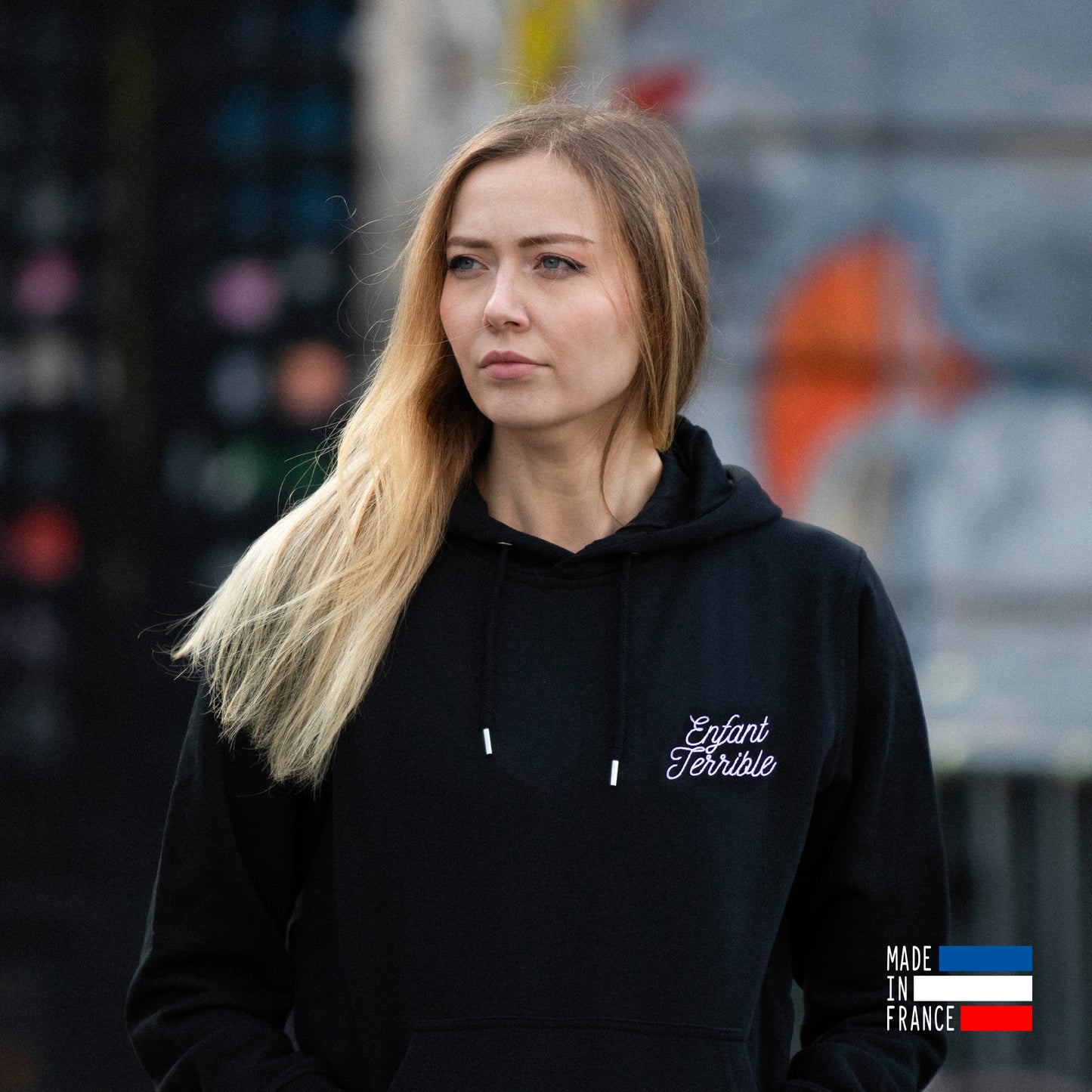 Black unisex hoodie with embroidery "Enfant Terrible"